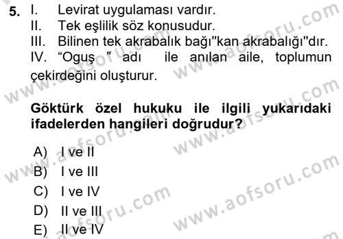 Hukuk Tarihi Dersi 2020 - 2021 Yılı Yaz Okulu Sınav Soruları 5. Soru