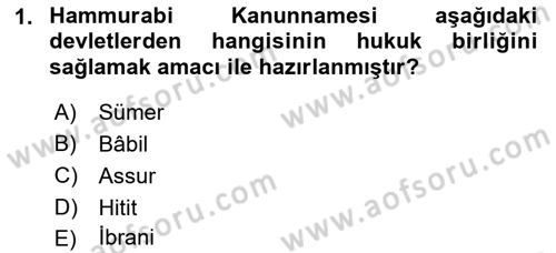 Hukuk Tarihi Dersi 2021 - 2022 Yılı (Vize) Ara Sınav Soruları 1. Soru