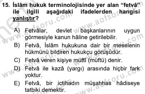 Hukuk Tarihi Dersi 2021 - 2022 Yılı (Vize) Ara Sınav Soruları 15. Soru