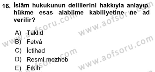 Hukuk Tarihi Dersi 2021 - 2022 Yılı (Vize) Ara Sınav Soruları 16. Soru