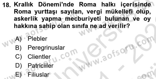 Hukuk Tarihi Dersi 2021 - 2022 Yılı (Vize) Ara Sınav Soruları 18. Soru