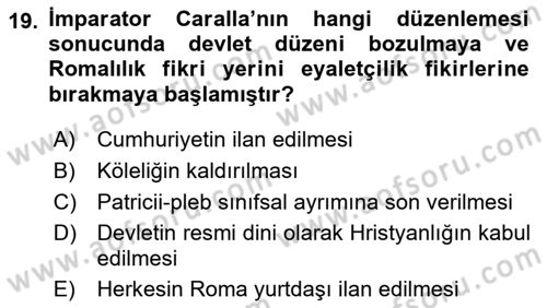 Hukuk Tarihi Dersi 2021 - 2022 Yılı (Vize) Ara Sınav Soruları 19. Soru