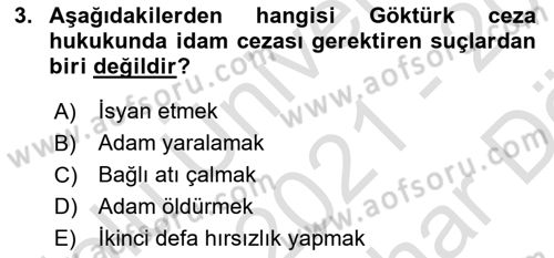 Hukuk Tarihi Dersi 2021 - 2022 Yılı (Vize) Ara Sınav Soruları 3. Soru
