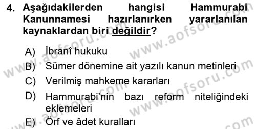 Hukuk Tarihi Dersi 2021 - 2022 Yılı (Vize) Ara Sınav Soruları 4. Soru