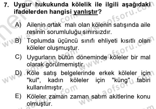 Hukuk Tarihi Dersi 2021 - 2022 Yılı (Vize) Ara Sınav Soruları 7. Soru