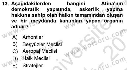 Hukuk Tarihi Dersi 2021 - 2022 Yılı (Final) Dönem Sonu Sınav Soruları 13. Soru
