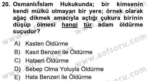 Hukuk Tarihi Dersi 2021 - 2022 Yılı (Final) Dönem Sonu Sınav Soruları 20. Soru
