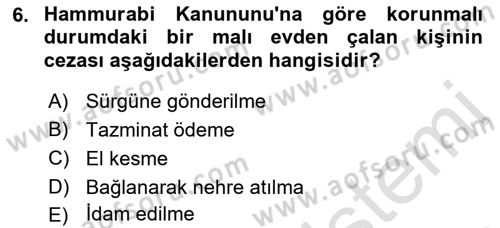 Hukuk Tarihi Dersi 2021 - 2022 Yılı (Final) Dönem Sonu Sınav Soruları 6. Soru