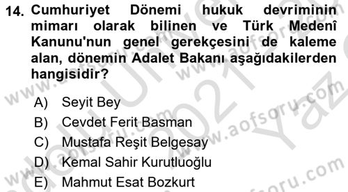 Hukuk Tarihi Dersi 2021 - 2022 Yılı Yaz Okulu Sınav Soruları 14. Soru