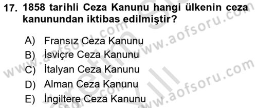 Hukuk Tarihi Dersi 2021 - 2022 Yılı Yaz Okulu Sınav Soruları 17. Soru