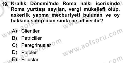 Hukuk Tarihi Dersi 2021 - 2022 Yılı Yaz Okulu Sınav Soruları 19. Soru