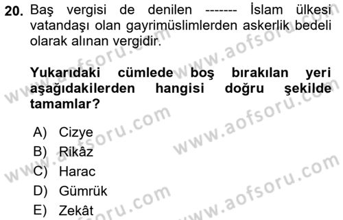 Hukuk Tarihi Dersi 2021 - 2022 Yılı Yaz Okulu Sınav Soruları 20. Soru