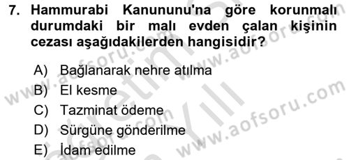 Hukuk Tarihi Dersi 2021 - 2022 Yılı Yaz Okulu Sınav Soruları 7. Soru