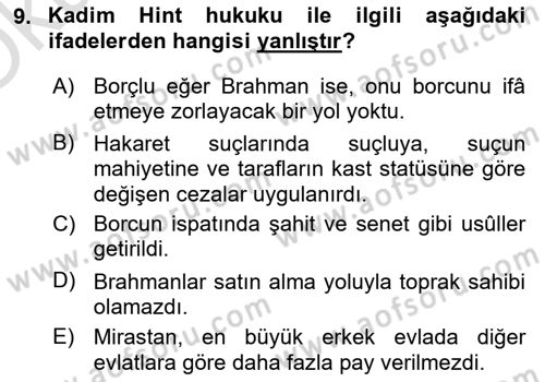 Hukuk Tarihi Dersi 2021 - 2022 Yılı Yaz Okulu Sınav Soruları 9. Soru