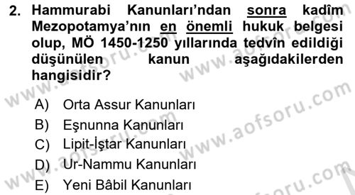 Hukuk Tarihi Dersi 2022 - 2023 Yılı Yaz Okulu Sınav Soruları 2. Soru