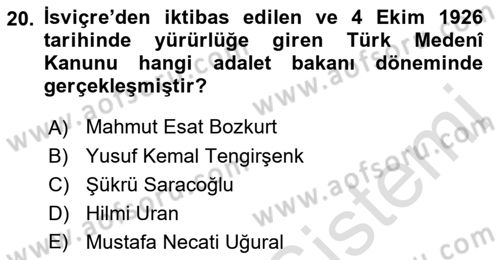 Hukuk Tarihi Dersi 2022 - 2023 Yılı Yaz Okulu Sınav Soruları 20. Soru