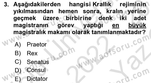 Hukuk Tarihi Dersi 2022 - 2023 Yılı Yaz Okulu Sınav Soruları 3. Soru