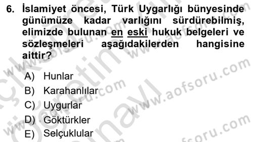 Hukuk Tarihi Dersi 2022 - 2023 Yılı Yaz Okulu Sınav Soruları 6. Soru