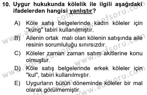 Hukuk Tarihi Dersi 2023 - 2024 Yılı (Vize) Ara Sınav Soruları 10. Soru