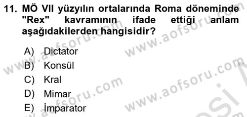 Hukuk Tarihi Dersi 2023 - 2024 Yılı (Vize) Ara Sınav Soruları 11. Soru
