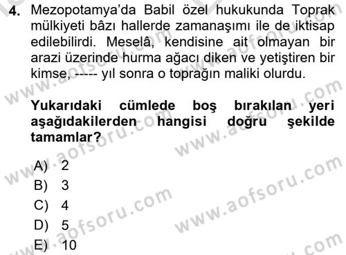 Hukuk Tarihi Dersi 2023 - 2024 Yılı (Vize) Ara Sınav Soruları 4. Soru