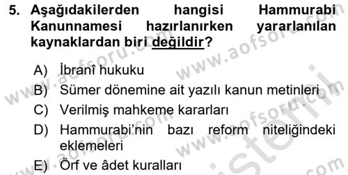 Hukuk Tarihi Dersi 2023 - 2024 Yılı (Vize) Ara Sınav Soruları 5. Soru