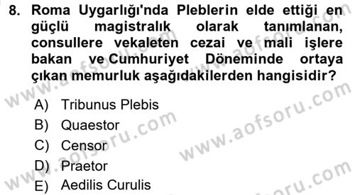 Hukuk Tarihi Dersi 2023 - 2024 Yılı (Vize) Ara Sınav Soruları 8. Soru