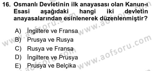 Hukuk Tarihi Dersi 2023 - 2024 Yılı (Final) Dönem Sonu Sınav Soruları 16. Soru