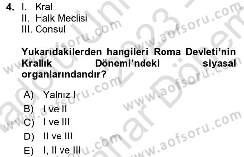 Hukuk Tarihi Dersi 2023 - 2024 Yılı (Final) Dönem Sonu Sınav Soruları 4. Soru