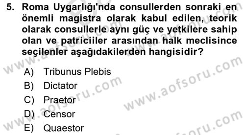 Hukuk Tarihi Dersi 2023 - 2024 Yılı (Final) Dönem Sonu Sınav Soruları 5. Soru