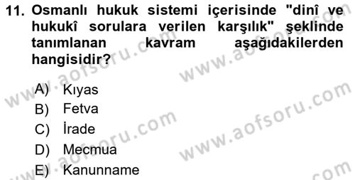 Hukuk Tarihi Dersi 2023 - 2024 Yılı Yaz Okulu Sınav Soruları 11. Soru