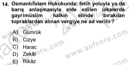 Hukuk Tarihi Dersi 2023 - 2024 Yılı Yaz Okulu Sınav Soruları 14. Soru