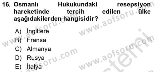 Hukuk Tarihi Dersi 2023 - 2024 Yılı Yaz Okulu Sınav Soruları 16. Soru
