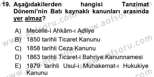 Hukuk Tarihi Dersi 2023 - 2024 Yılı Yaz Okulu Sınav Soruları 19. Soru