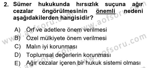 Hukuk Tarihi Dersi 2023 - 2024 Yılı Yaz Okulu Sınav Soruları 2. Soru