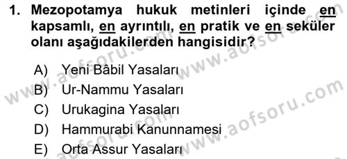 Hukuk Tarihi Dersi 2024 - 2025 Yılı (Vize) Ara Sınav Soruları 1. Soru