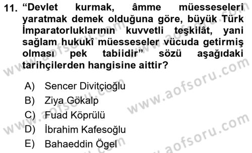 Hukuk Tarihi Dersi 2024 - 2025 Yılı (Vize) Ara Sınav Soruları 11. Soru