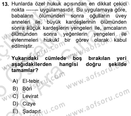 Hukuk Tarihi Dersi 2024 - 2025 Yılı (Vize) Ara Sınav Soruları 13. Soru