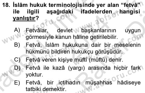 Hukuk Tarihi Dersi 2024 - 2025 Yılı (Vize) Ara Sınav Soruları 18. Soru