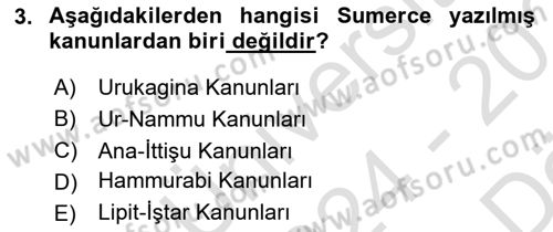 Hukuk Tarihi Dersi 2024 - 2025 Yılı (Vize) Ara Sınav Soruları 3. Soru