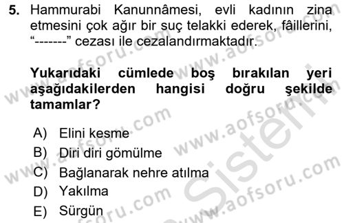 Hukuk Tarihi Dersi 2024 - 2025 Yılı (Vize) Ara Sınav Soruları 5. Soru