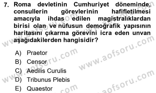 Hukuk Tarihi Dersi 2024 - 2025 Yılı (Vize) Ara Sınav Soruları 7. Soru
