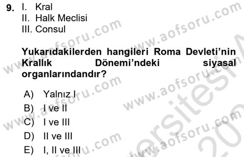 Hukuk Tarihi Dersi 2024 - 2025 Yılı (Vize) Ara Sınav Soruları 9. Soru