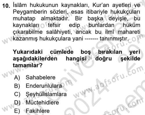 Hukuk Tarihi Dersi 2024 - 2025 Yılı (Final) Dönem Sonu Sınav Soruları 10. Soru
