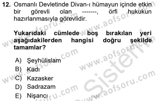 Hukuk Tarihi Dersi 2024 - 2025 Yılı (Final) Dönem Sonu Sınav Soruları 12. Soru