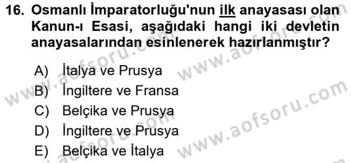 Hukuk Tarihi Dersi 2024 - 2025 Yılı (Final) Dönem Sonu Sınav Soruları 16. Soru