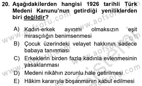 Hukuk Tarihi Dersi 2024 - 2025 Yılı (Final) Dönem Sonu Sınav Soruları 20. Soru