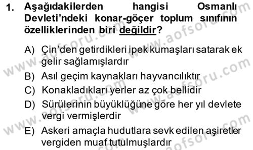 Osmanlı İktisat Tarihi Dersi Ara Sınavı Deneme Sınav Soruları 1. Soru