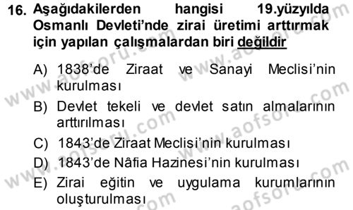 Osmanlı İktisat Tarihi Dersi Ara Sınavı Deneme Sınav Soruları 16. Soru