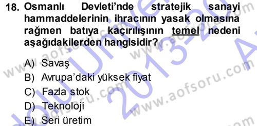 Osmanlı İktisat Tarihi Dersi 2013 - 2014 Yılı (Vize) Ara Sınav Soruları 18. Soru